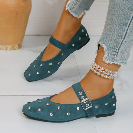 Rhinestone Buckle Flat Mary Jane Loafers
