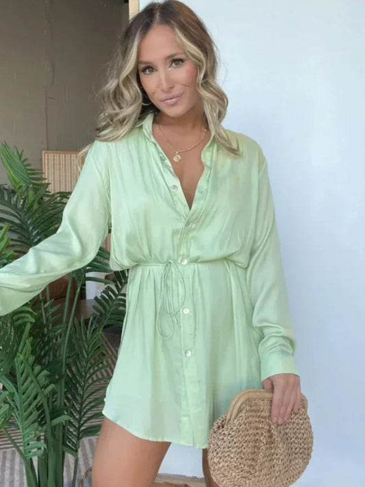 Full Size Button-Down Mini Shirt Dress Plus Size