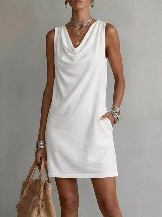 Casual Sleeveless Cowl Neck Mini Dress