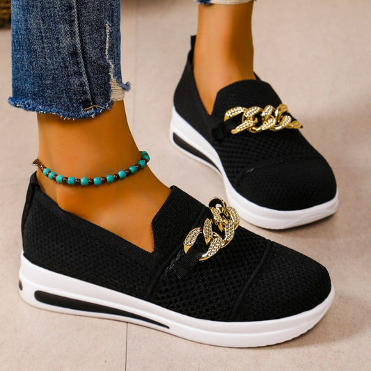 Chain Detail Round Toe Slip-Ons
