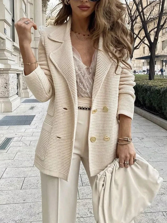 Texture Knit Double-Breasted Blazer