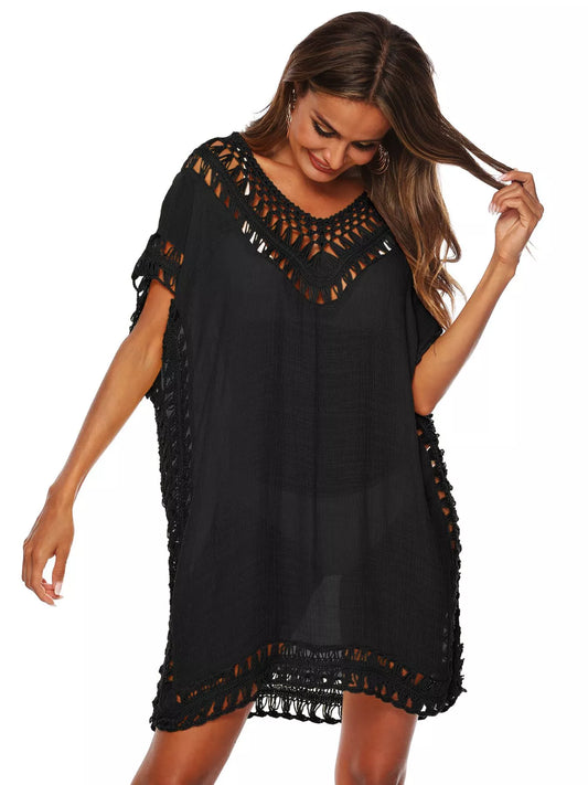 Crochet Trim V-Neck Cover-Up Dress