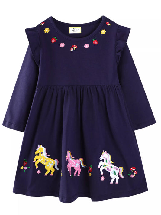 Children's Embroidered Long Sleeve Casual Dress