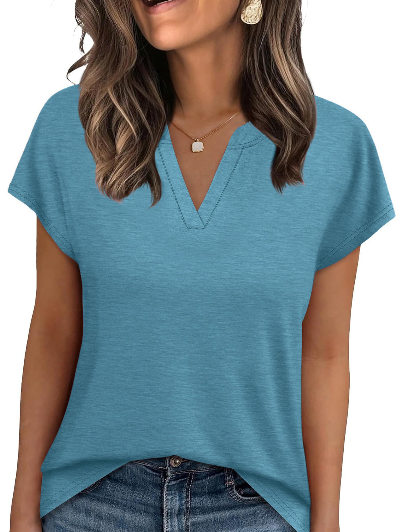 Notched Short Sleeve T-Shirt