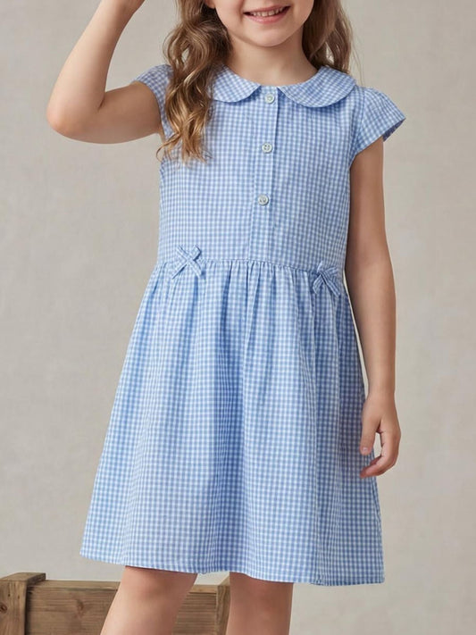 Children's Gingham Peter Pan Collar Button-Front Dress