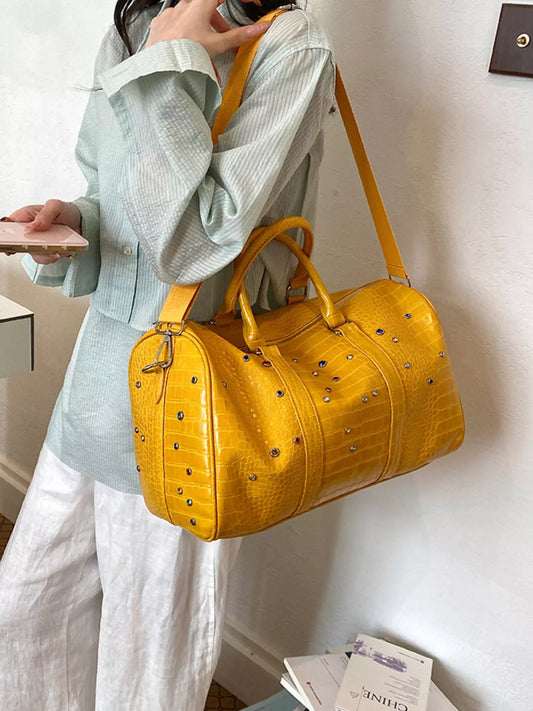 Crocodile Embossed Studded Travel Bag