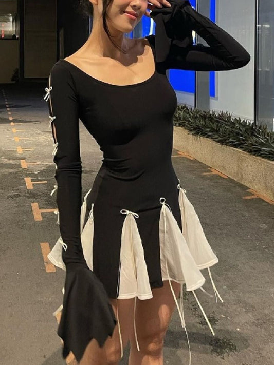 Two Tone Bowknot Decor Mini Dress