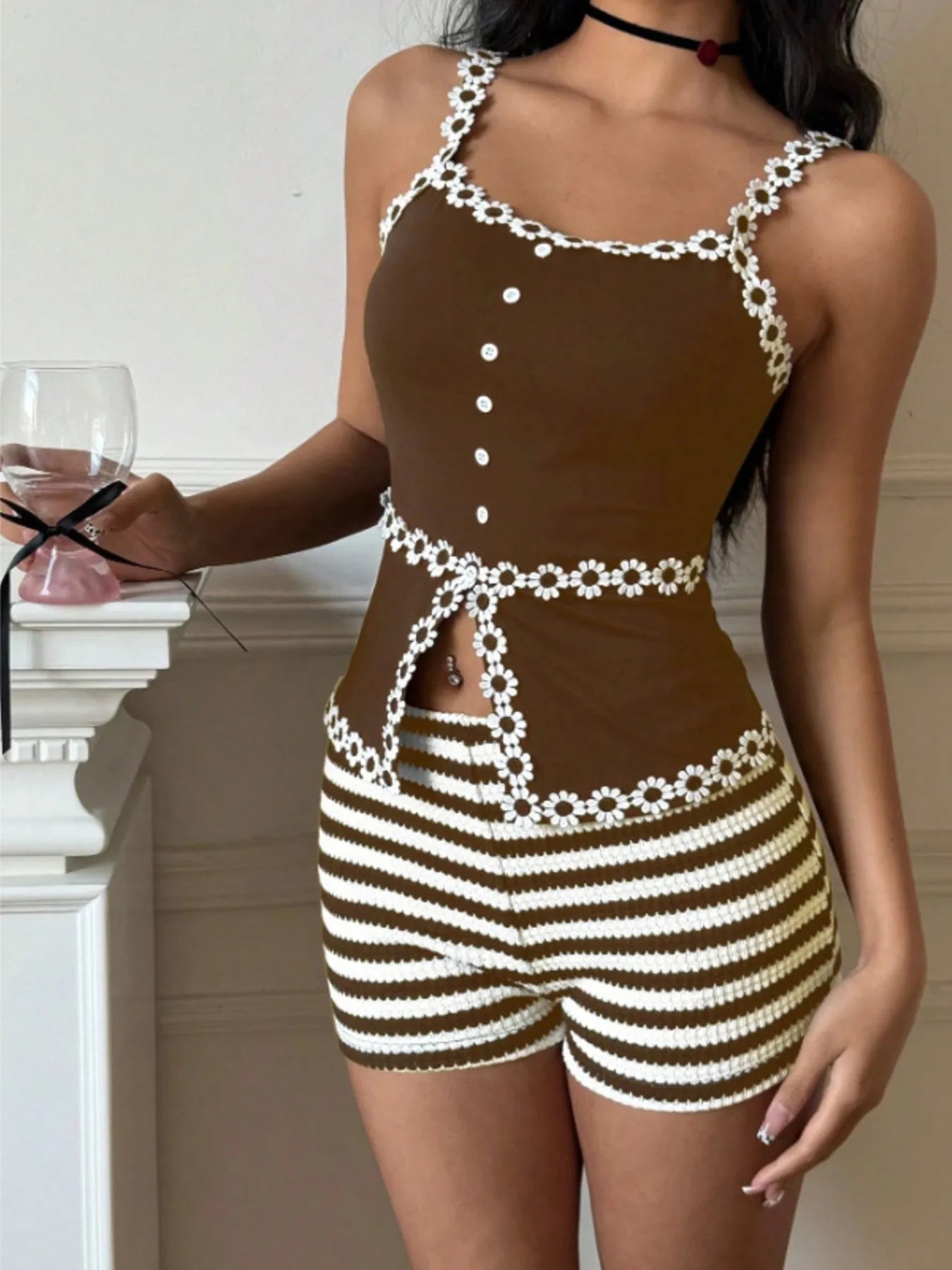 Striped High Waist Knit Shorts
