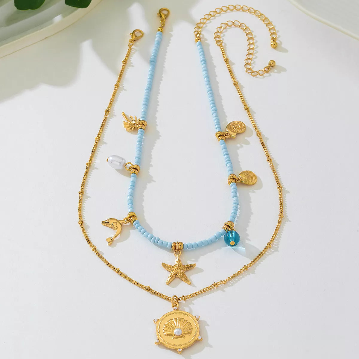 2-Piece Beaded Charm Necklace with Pendant