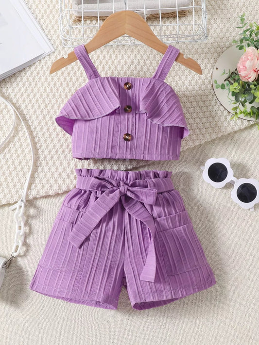 Children's Ribbed Ruffle Trim Top & Shorts Set