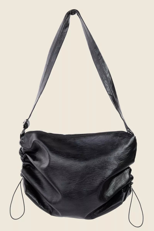 Fame Ruched Detail Faux Leather Shoulder Bag