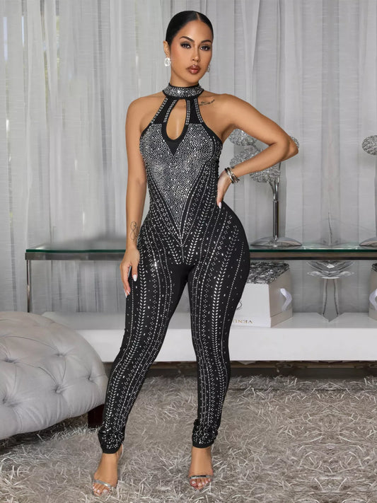 Sparkling Rhinestone Cutout Jumpsuit