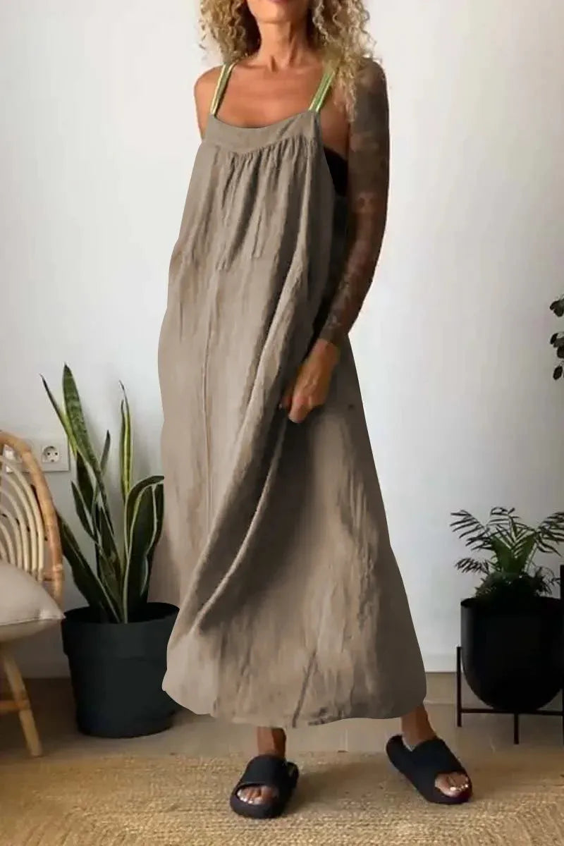 Full Size Ruched Cami Maxi Dress with Pockets Plus Size