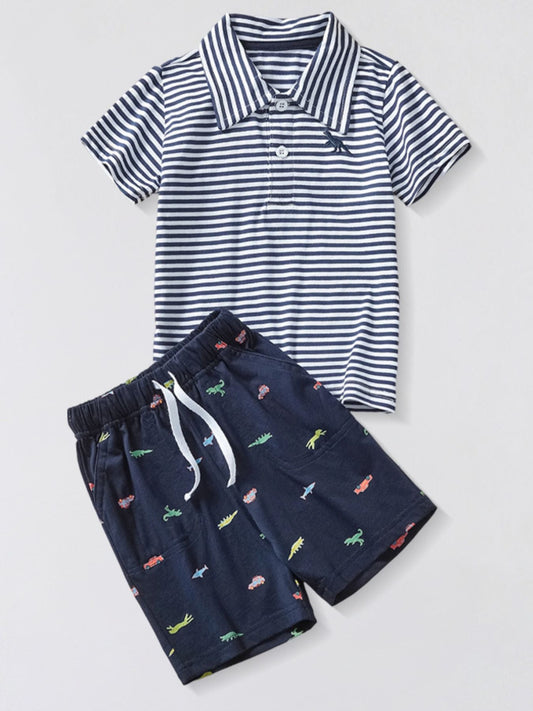 Children's Striped Polo Shirt & Printed Shorts Set