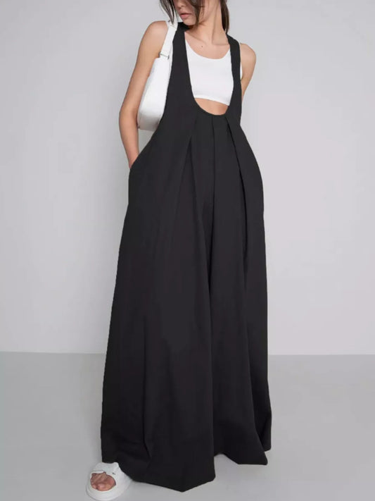 Pleated Overall Dress with Pockets