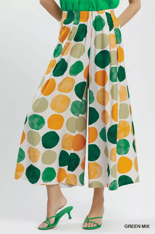 Umgee Dot Print Wide Leg Pants