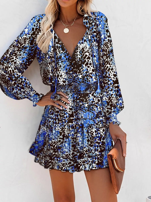 Tie Neck Lantern Sleeve Dress