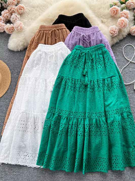 Eyelet Tiered Maxi Skirt