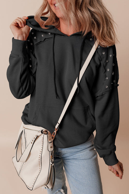 Drawstring Studded Long Sleeve Hoodie