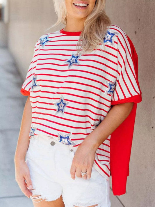 Striped Star Sequin Patriotic T-Shirt