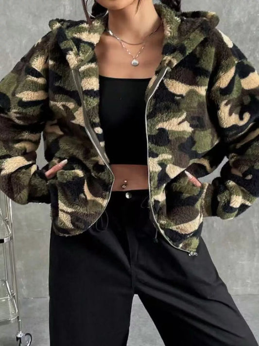 Fuzzy Camo Zip-Up Hoodie
