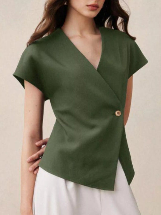 Wrap-Front One Button Shirt