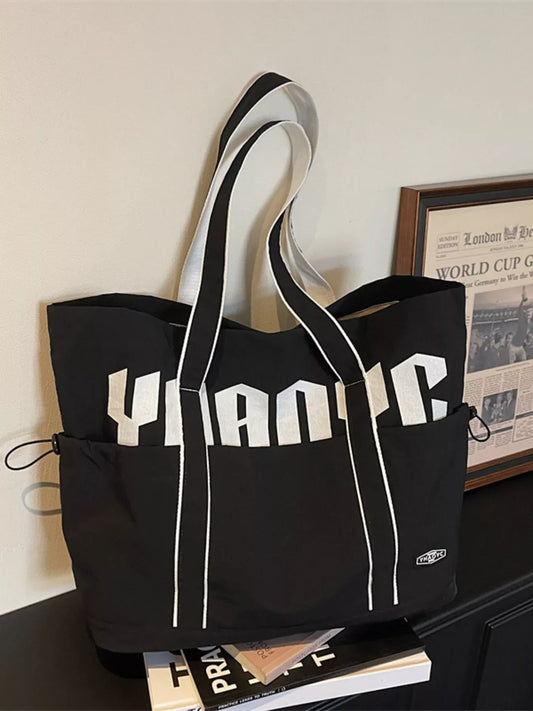 Drawstring Letter Shoulder Bag