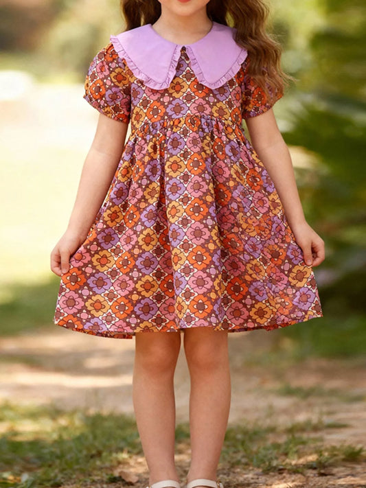 Children's Floral Print Peter Pan Collar Dress