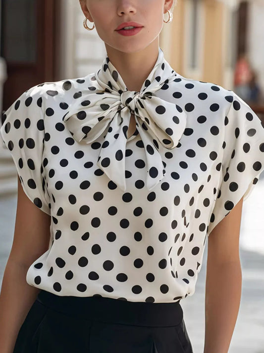 Polka Dot Tie Neck Blouse