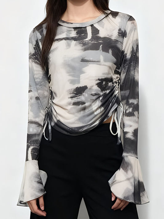 Tie Dye Drawstring Ruched Top
