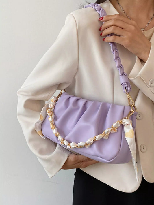 Ruched Braided Handle Shoulder Bag
