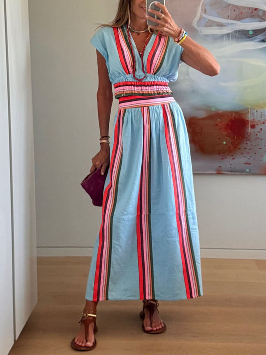 Striped Cap Sleeve Top and Skirt Set