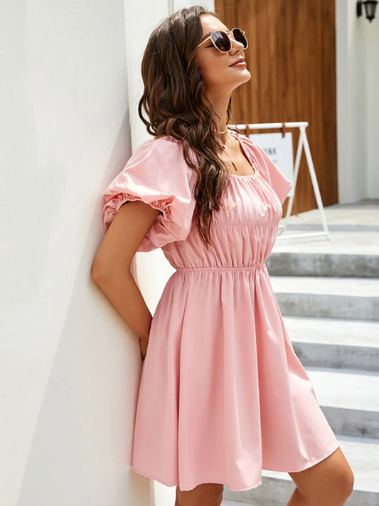 Off-Shoulder Puff Sleeve Mini Dress