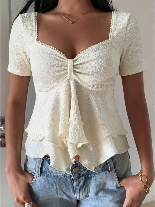 Sweetheart Neck Layered Ruffle Top