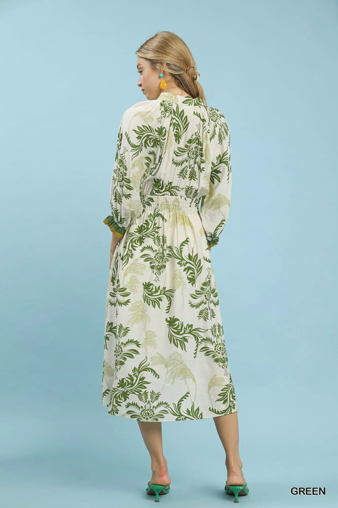 Umgee Tropical Print Button Detail Midi Dress