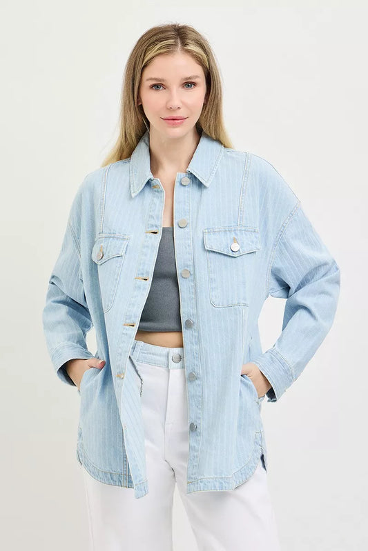 RISEN Oversized Stripe Denim Shaket