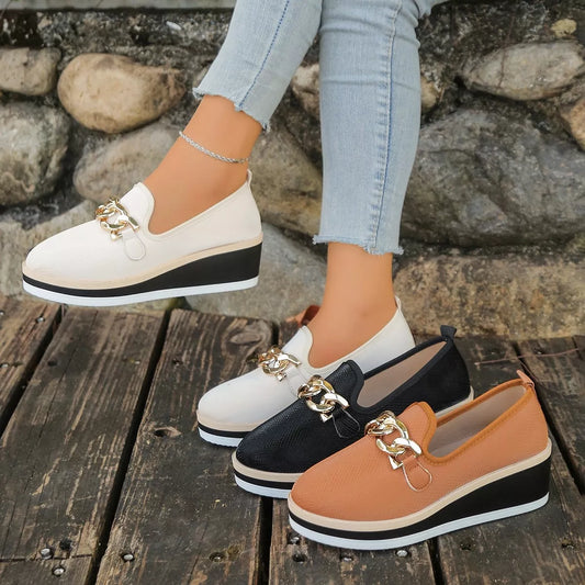 Chain Decor Wedge Loafers