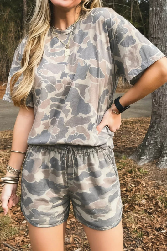 Casual Camo Print T-Shirt & Shorts Set