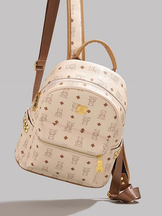 Bear Pattern Leather Backpack Bag