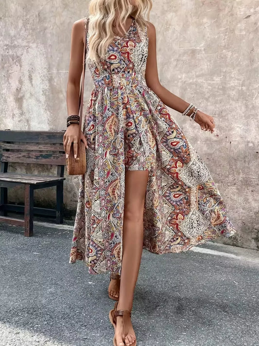 Paisley Print Sleeveless Romper