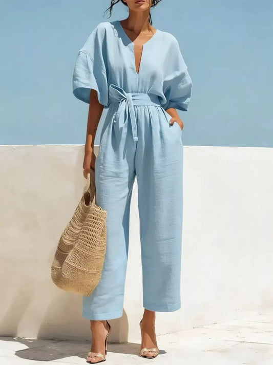 Tie Waist Wide Leg Jumpsuit