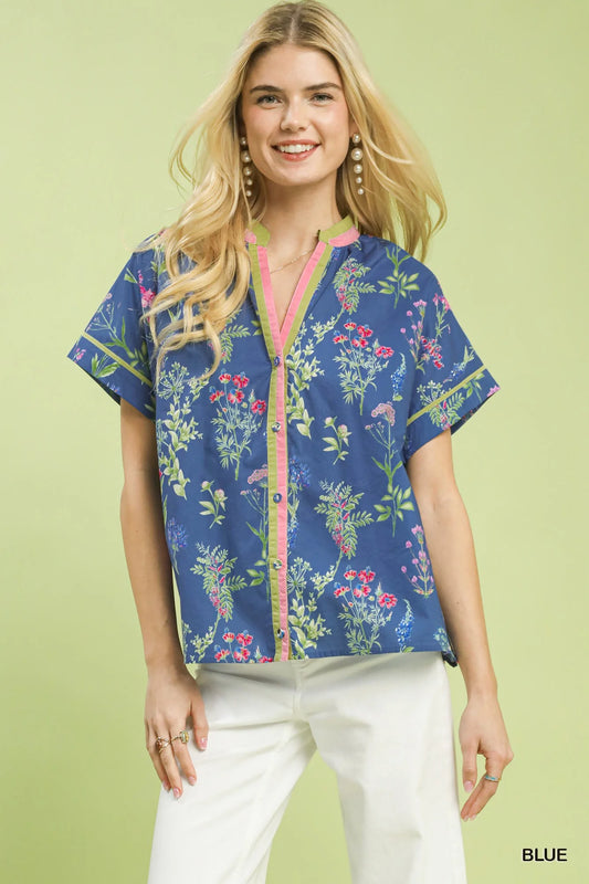 Umgee Botanical Floral Button Front Top