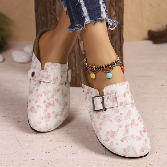 Floral Print Buckle Decor Slip-Ons