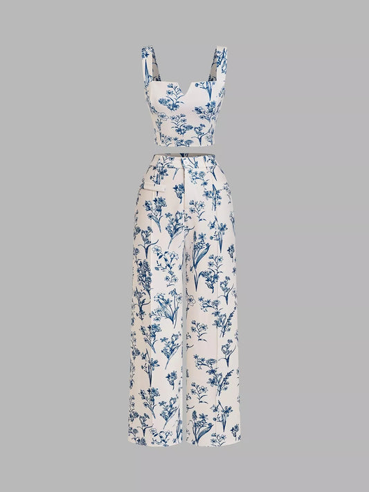 Floral Print Cami Top & Wide Leg Pants Set