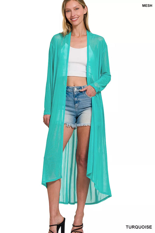 Zenana Mesh Open Front Cardigan