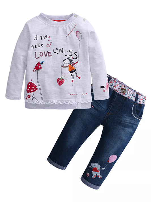 Children's Round Neck Top and Jeans Set