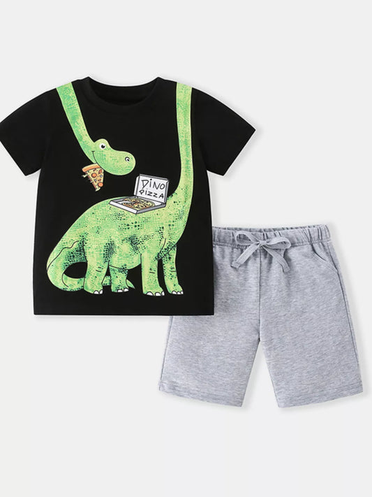 Children's Dino Pizza Graphic Tee & Shorts Set