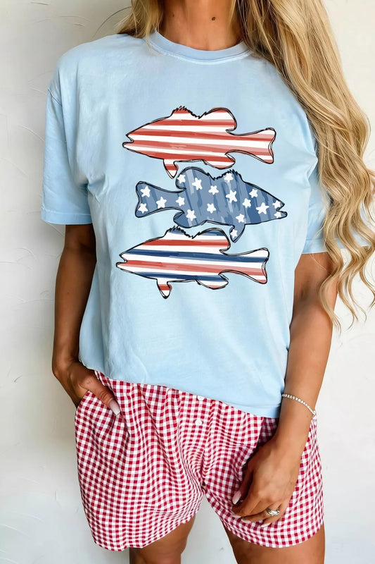 Patriotic Fish Graphic Short Sleeve T-Shirt