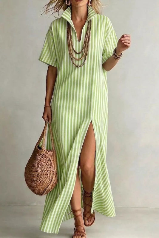 Striped High Slit Maxi Dress