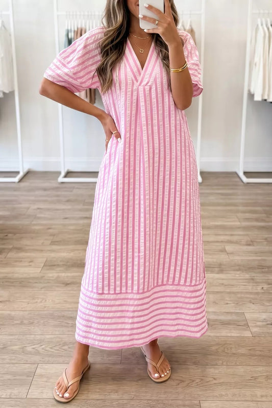 Striped V-Neck Midi Dress